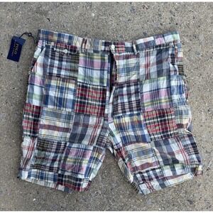 Polo Ralph Lauren Madras Plaid Shorts Mens 42 Patchwork 9" Classic Fit Beach NWT